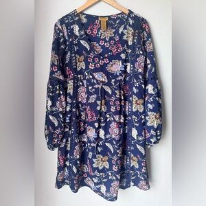 Wrangler Bell Sleeve Boho Floral Tunic Dress Womens Size Medium